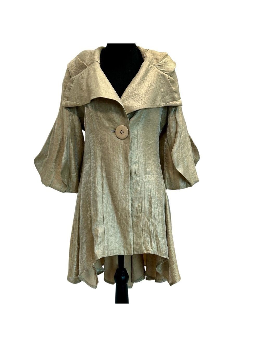 Joseph Ribkoff champagne shiny flared high-low asymmetrical puff sleeve jacket 8
